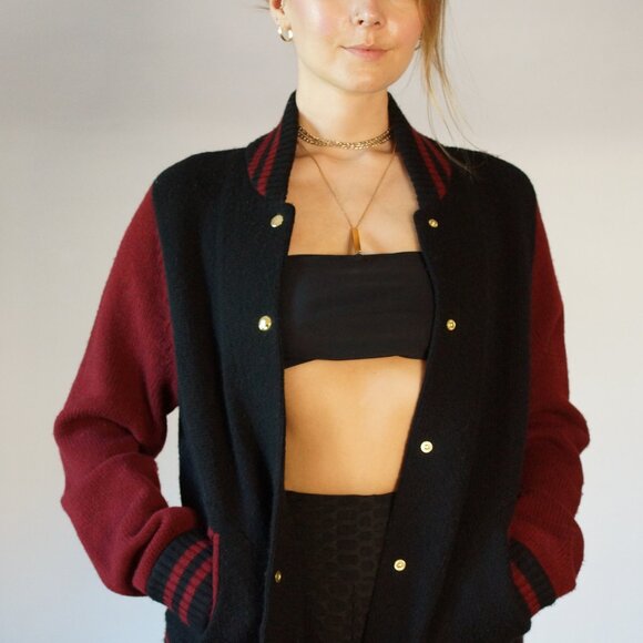 NWT Marc Jacobs Women's Varsity Cashmere Blend Bomber Sweater, Sz Small - Picture 6 of 14